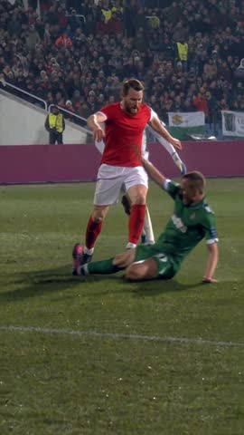 Red & White example at 0:09: the scorer sits the second defender down